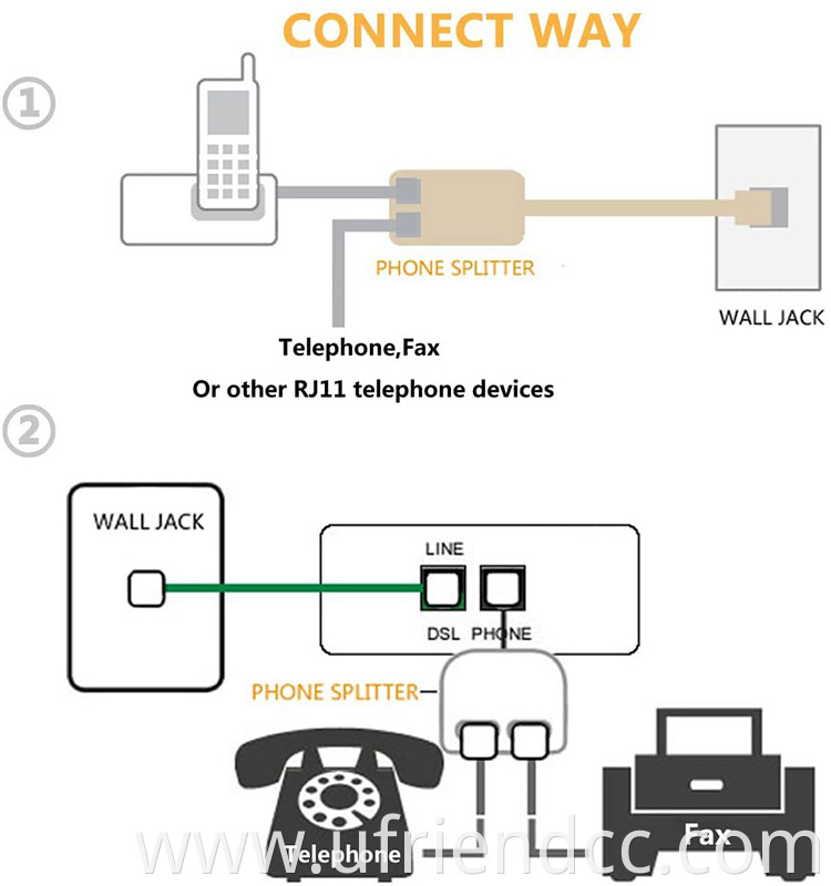 splitter 1 male to 2 female RJ11 6P4C telephone converter cable adaptor for wall landline